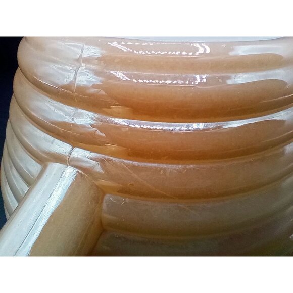 Fire-King Bowl Peach Luster Beehive Handled Oven Ware 19 Vintage 7" Midcentury - Picture 12 of 13